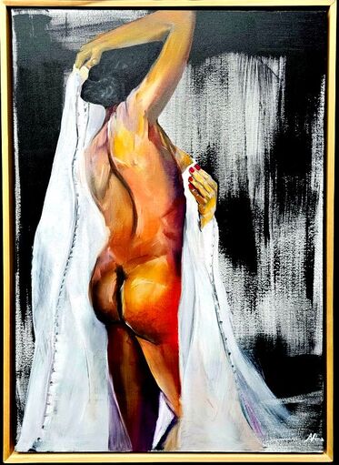 Nude oil painting latina portrait